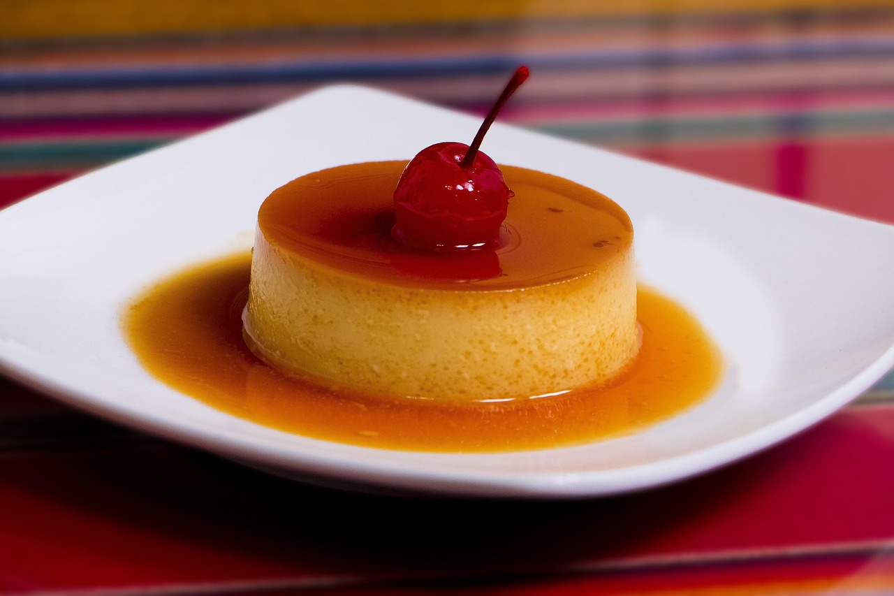 flan with a cherry on top
